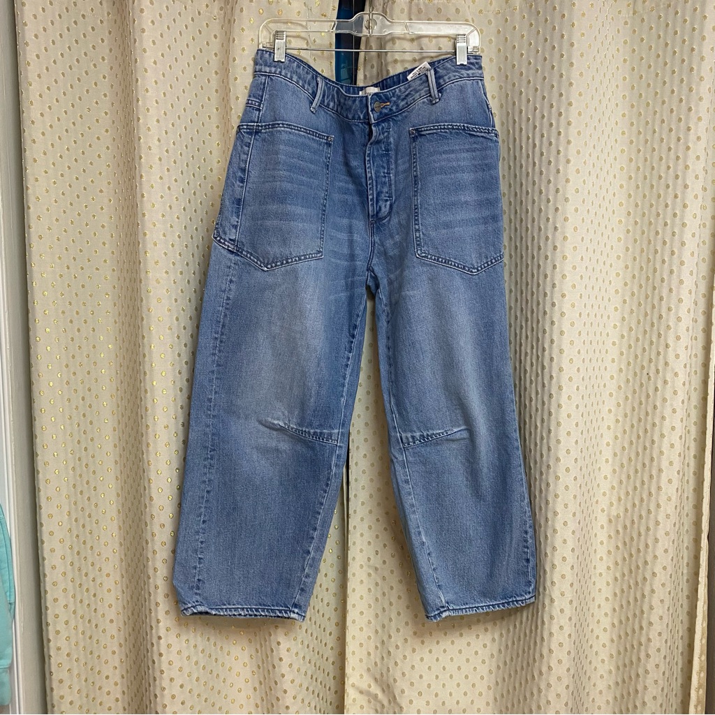 Driftwood Barbara Barrel Jeans In A Medium Wash Blue Denim